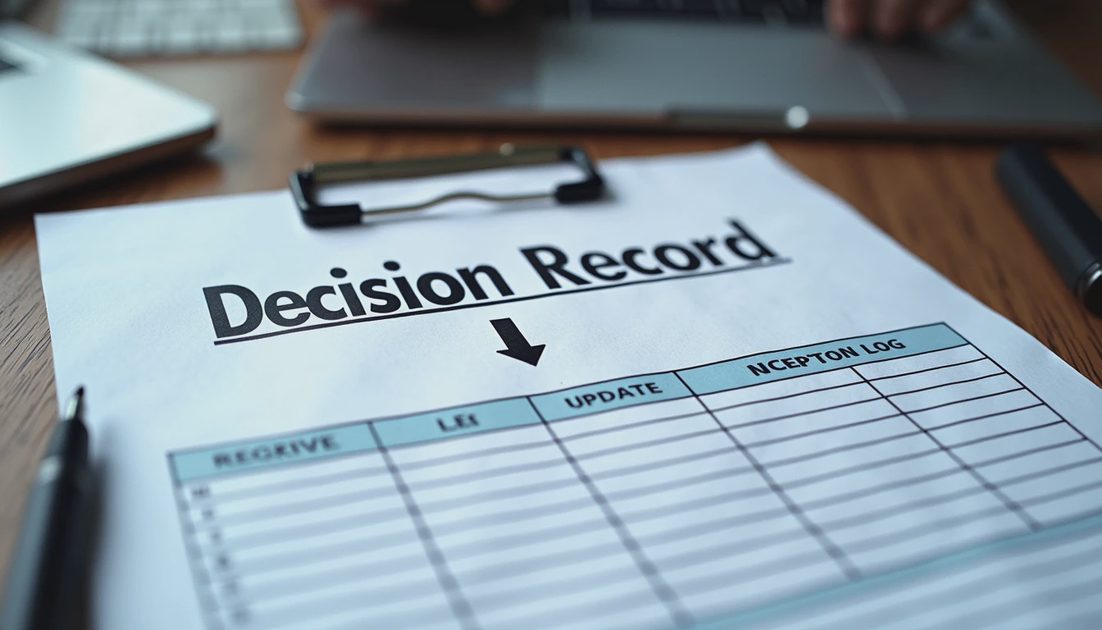 Exception log linked to AI decision record for process maintenance