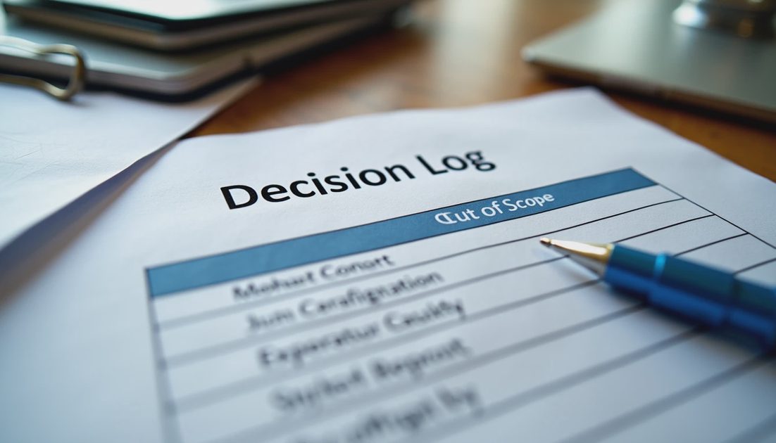 Decision record highlighting clinical content as out of scope for AI workflow
