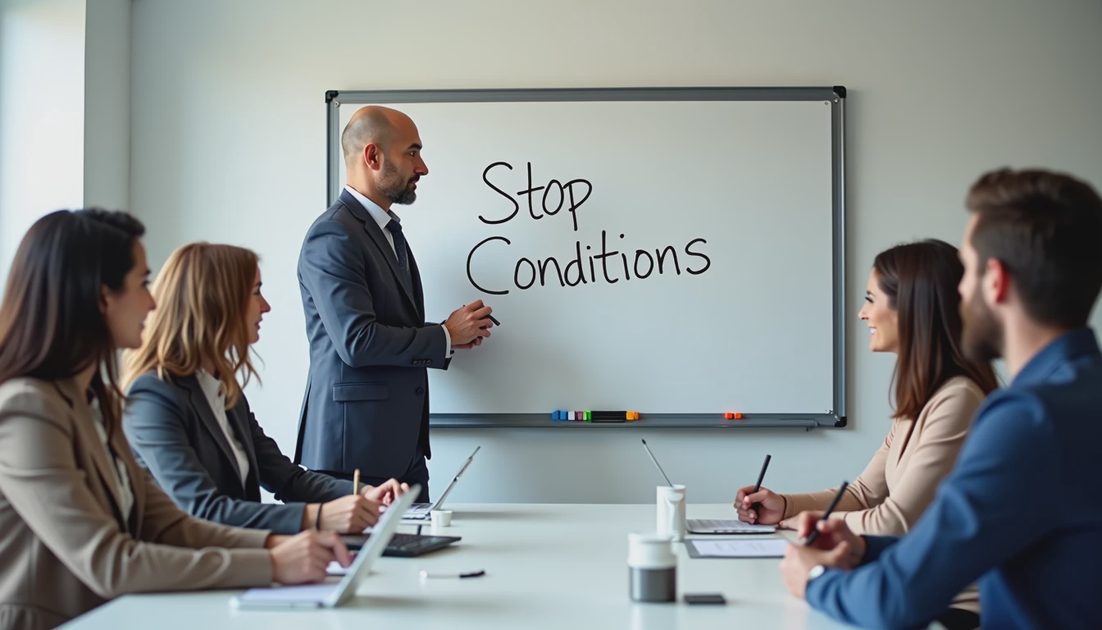 Small practice team defining stop conditions for AI workflow