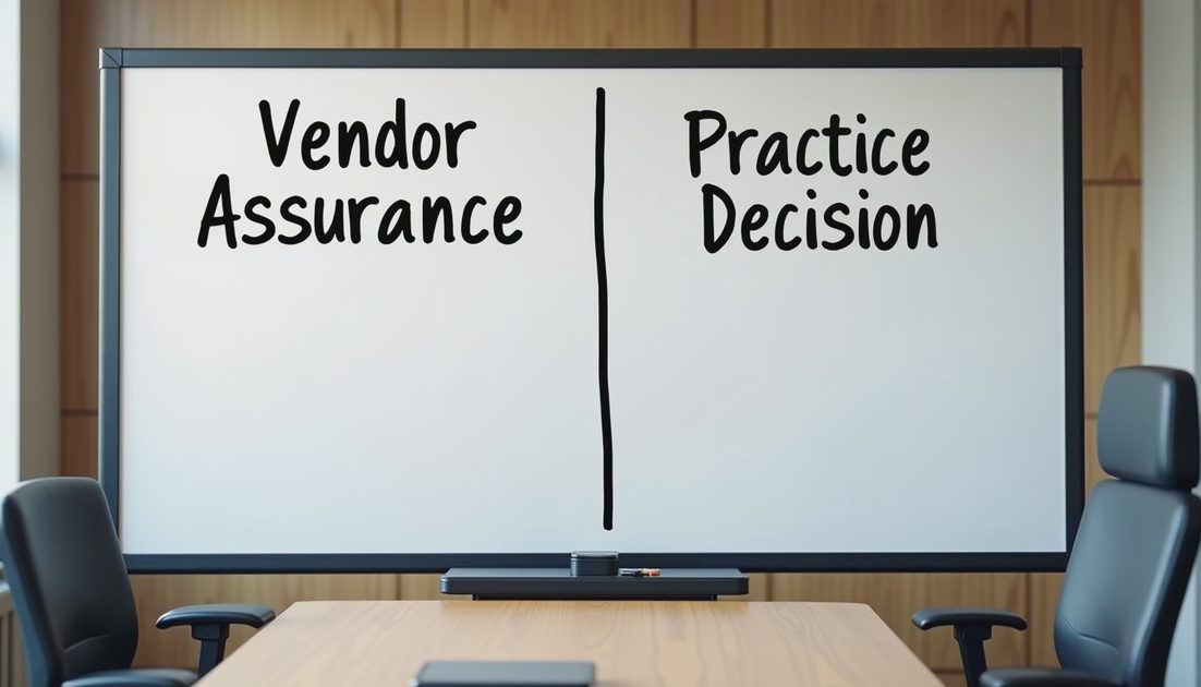 Whiteboard distinguishing vendor assurance from practice decision